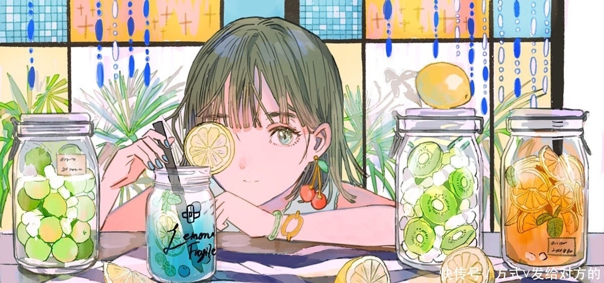 画师淵゛|黄绿色和水系色的光影少女,是夏天的味道呀,看着好舒服的漫画风