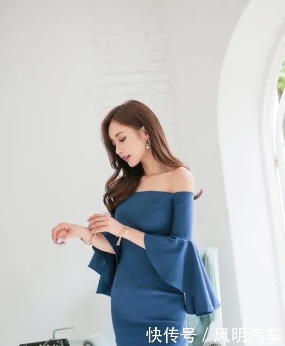  性感|美女孙允珠 蓝色露肩包臀裙 性感撩人写真