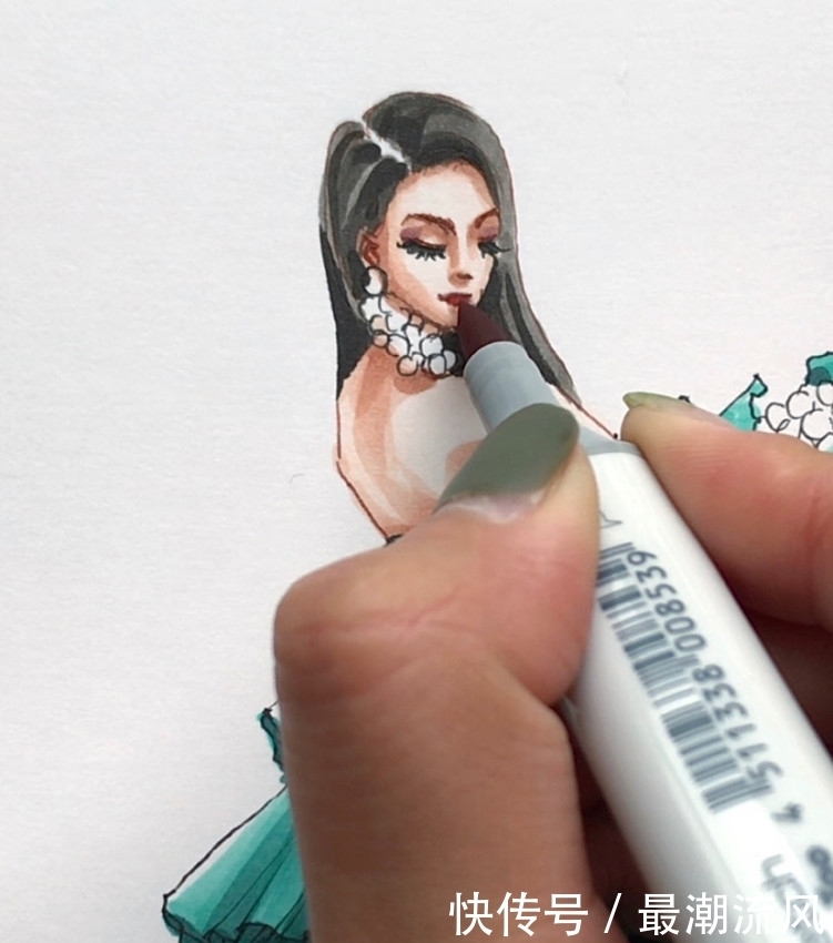  干货|超详细马克笔手绘时装画步骤干货/Tiffany Gown Part2