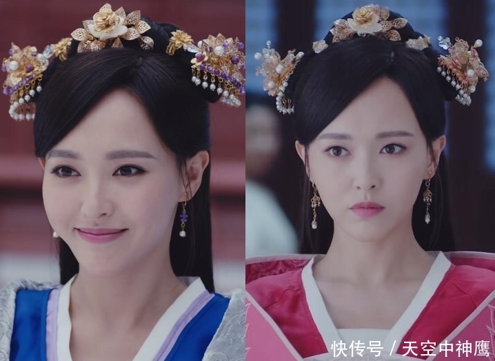 红蓝两色|现在的造型师都懒得设计了,头饰总是同款不同色,李未央一式四份